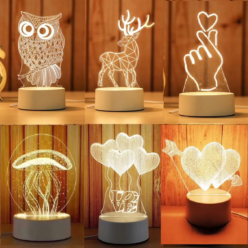 3D LED Lâmpada Creative Night Lights Novidade Ilusão Noites da noite para casa decorativa