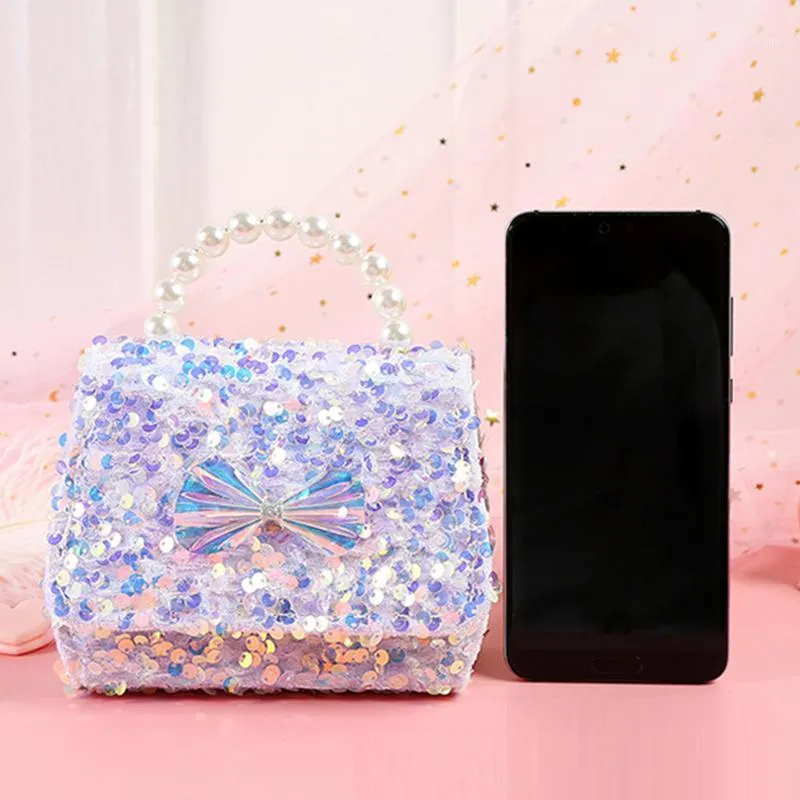 Bolsas de almacenamiento, bolso de hombro para mujeres y niñas, bandolera de lentejuelas con purpurina brillante, bolso de princesa con lazo y asa de perlas, lápiz labial para teléfono