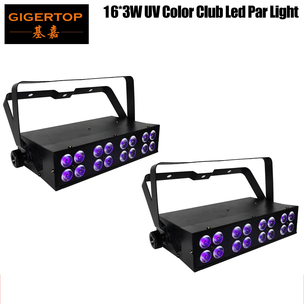 Freeshipping 2pcs / lot 16x3w LED Ultraviolet UV Blacklight DMX512 5 canales LED Luz de escenario AC90V-260V CE Instrumento musical
