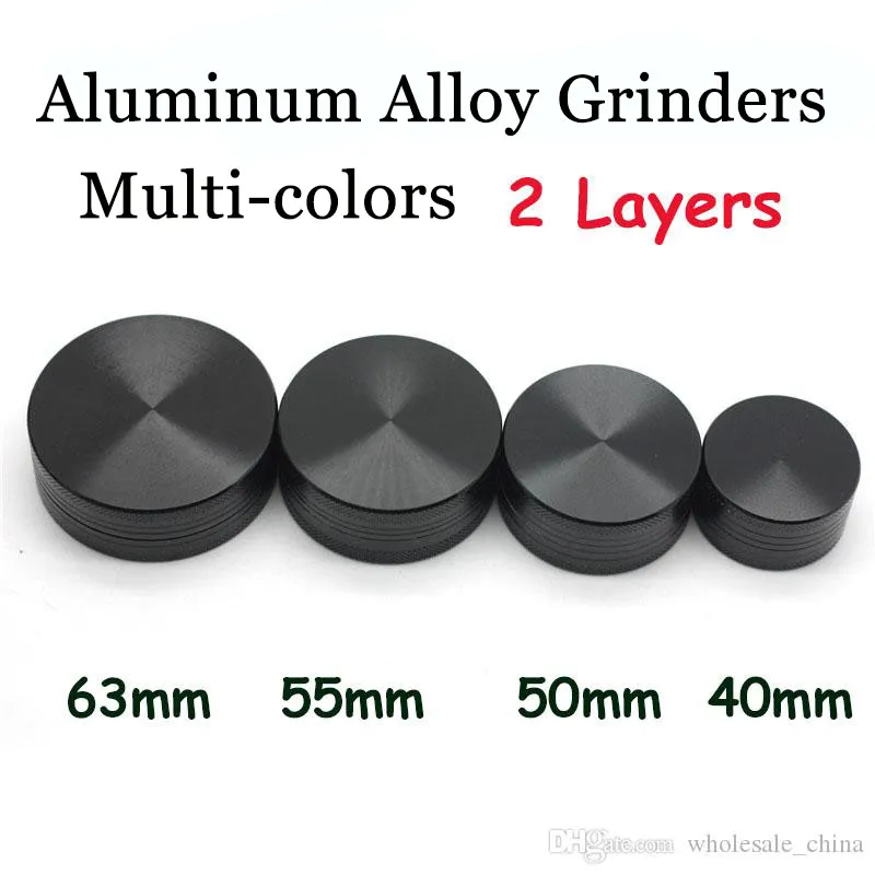 Aluminum Alloy Herbal Grinder 2 Layers Herb Smoking Grinders Metal 40/50/55/63mm Tobacco Crushers Free Ship