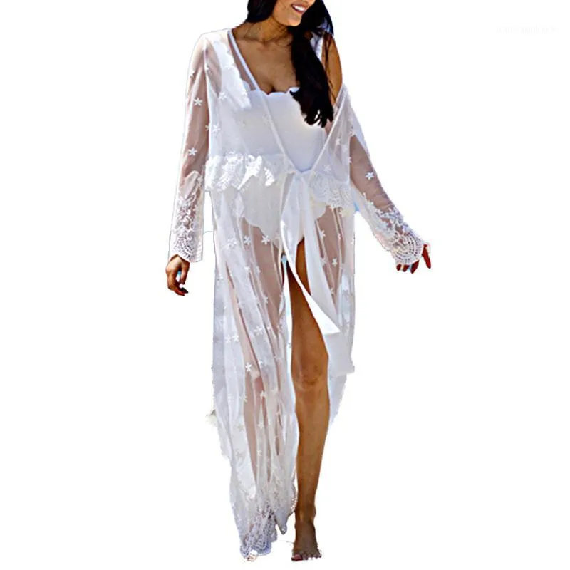 Sarong all'ingrosso 2021 Fashion Long Fairy Maiden Bikini trasparente Cover Up1