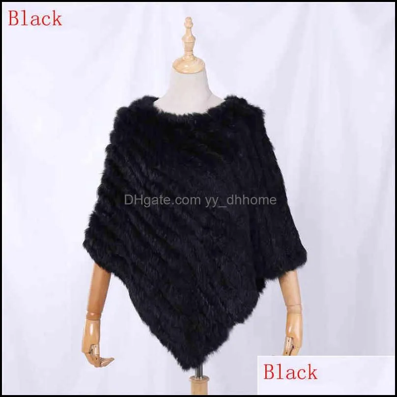 Scarves & Wraps Hats, Gloves Fashion Accessories Women Real Rabbit Fur Shawl Natural Knitted Poncho Scarf Autumn Winter 211231 Drop Delivery