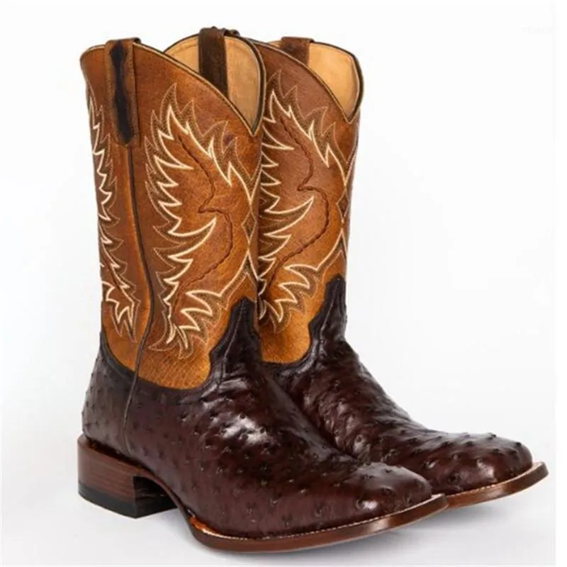 2020 Unisex Retro Boots Leather Cowboy Embroidery Motorcycle Boots Square Head Gravity Western Exotic Women Men Unisex New1
