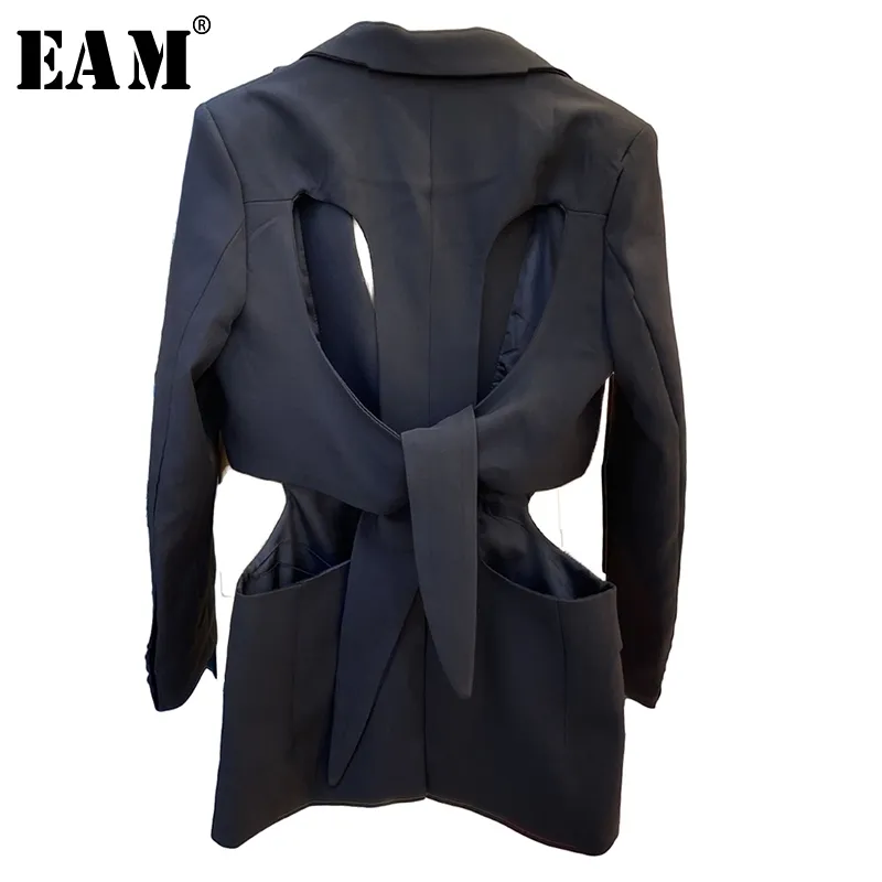 [EAM] femmes blanc évider fendu Joint Blazer nouveau revers à manches longues coupe ample veste mode marée printemps automne 1Y594 201023