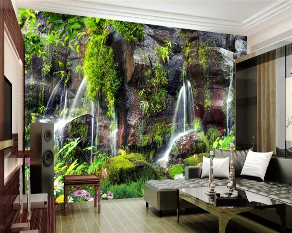 Romantische Landschaft 3D Tapete Tapeten Wohnkultur Garten Landschaft Wasserfall Hintergrund Wand Moderne Wandbild 3D Tapete