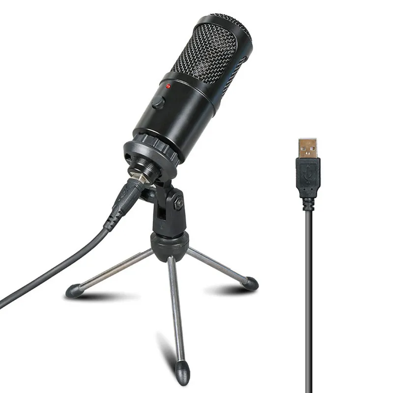 Microphone d'enregistrement à condensateur USB avec support en direct cardioïde Studio enregistrement voix voix sur Microphone pour ordinateur portable/Windows
