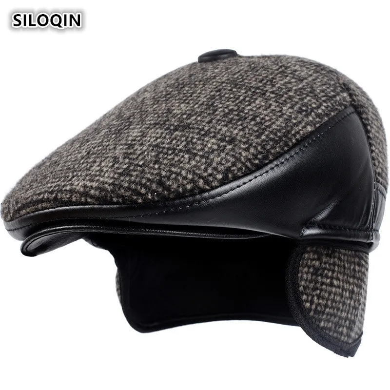 Siloqin Autumn Winter New Style Trend medelålders äldre förtjockar Håll varma öronmuffs basker Simple Sports Tongue Cap Dad 's Hat Y200110