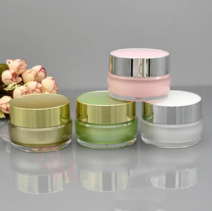 Green Gold White Acrylic Plastic Packing Bottles Cosmetic Cream Jars 5g 10g 15g 30g for Cosmetic Packaging Containers