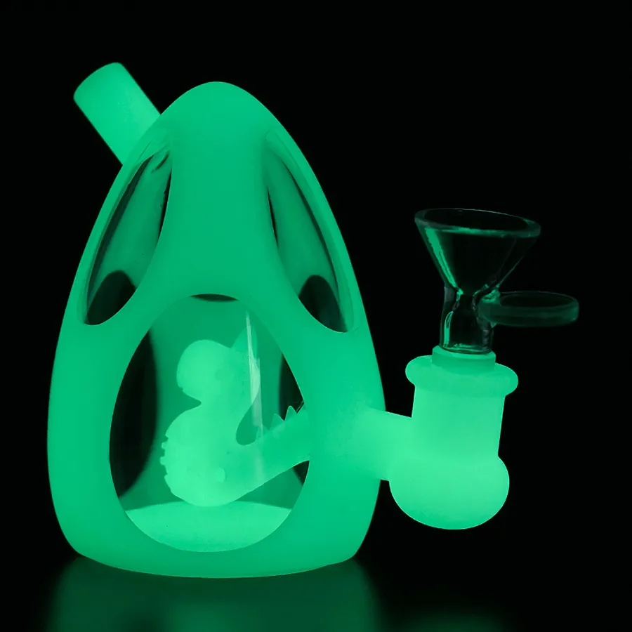 Oeuf de dinosaure DAB RIB Tuyau d'eau Tuyaux de verre Fumer Bongs Glow dans le bang de silicone sombre pour les herbes sèches de cigarte