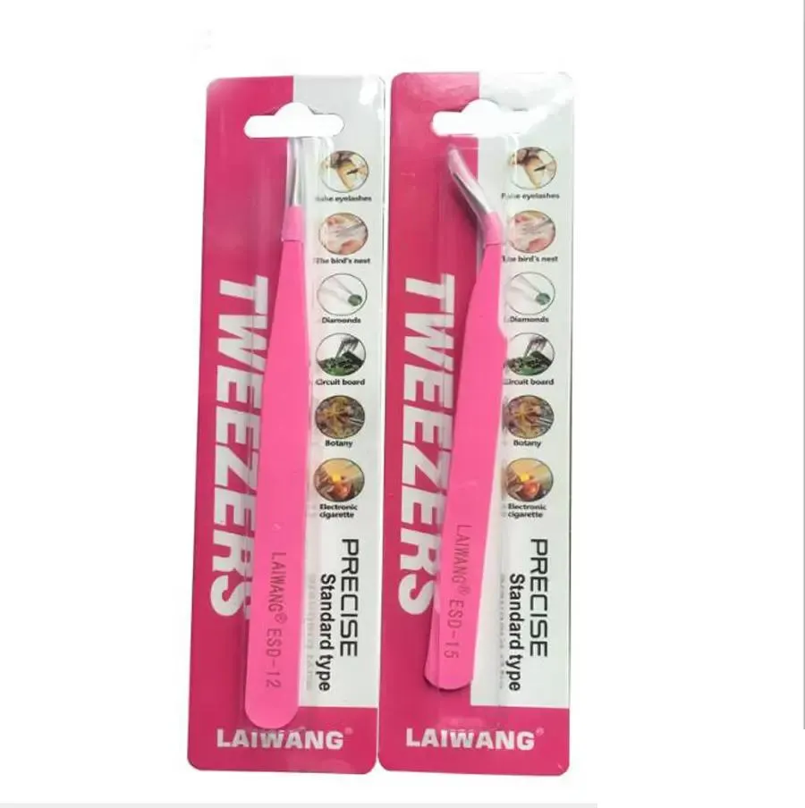 Tweezer 도구 스테인레스 스틸 1.5mm 유용한 속눈썹 핀셋 곡선 스트레이트 핑크 확장 도구 스타일 소매