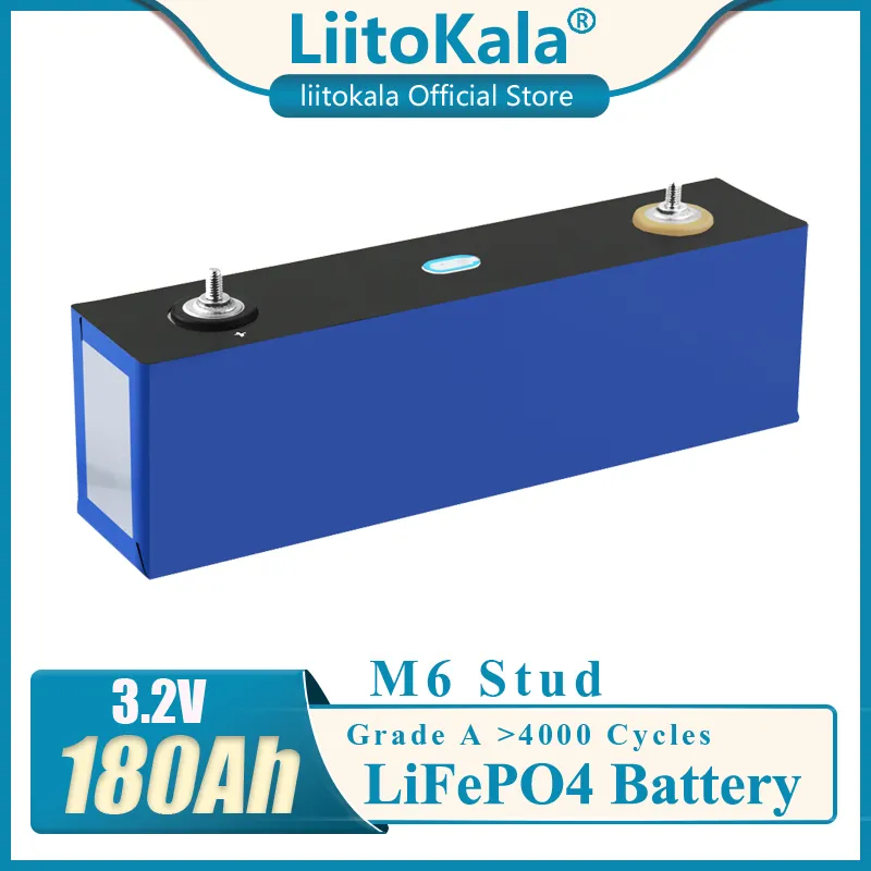 LiitoKala 3.2V 180Ah Lifepo4 Batteria 3C ad alta corrente di grande capacità Celle per auto fai da te 12V 24V 36V 48V 180 Ah Accumulo di energia solare RV golf car