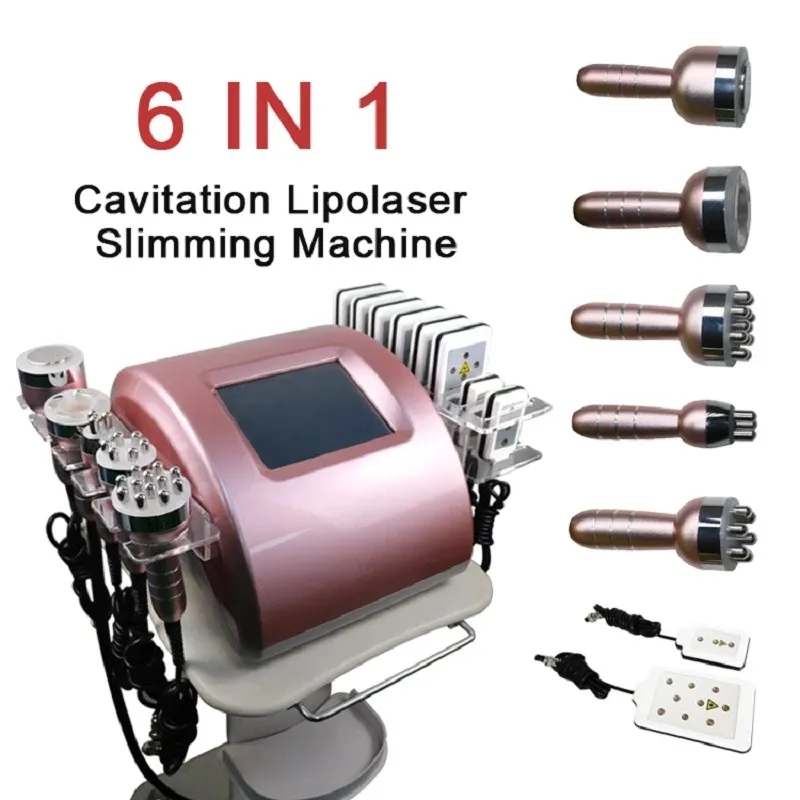 6In1 Multifunktionale Ultraschall-Kavitations-Fettabnehmmaschine Lipo-Laser-Gewichtsverlust RF-Hautstraffung Vakuum-Schönheitsausrüstung 5 Köpfe