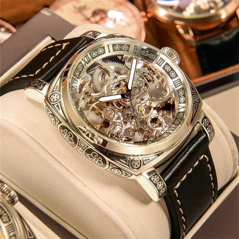 Marke Geschnitzte Uhren Voll Automatische männer uhren Ausgehöhlte Seagull Mechanische Uhren luxus MANN UHR Reloj Hombre 220209309a