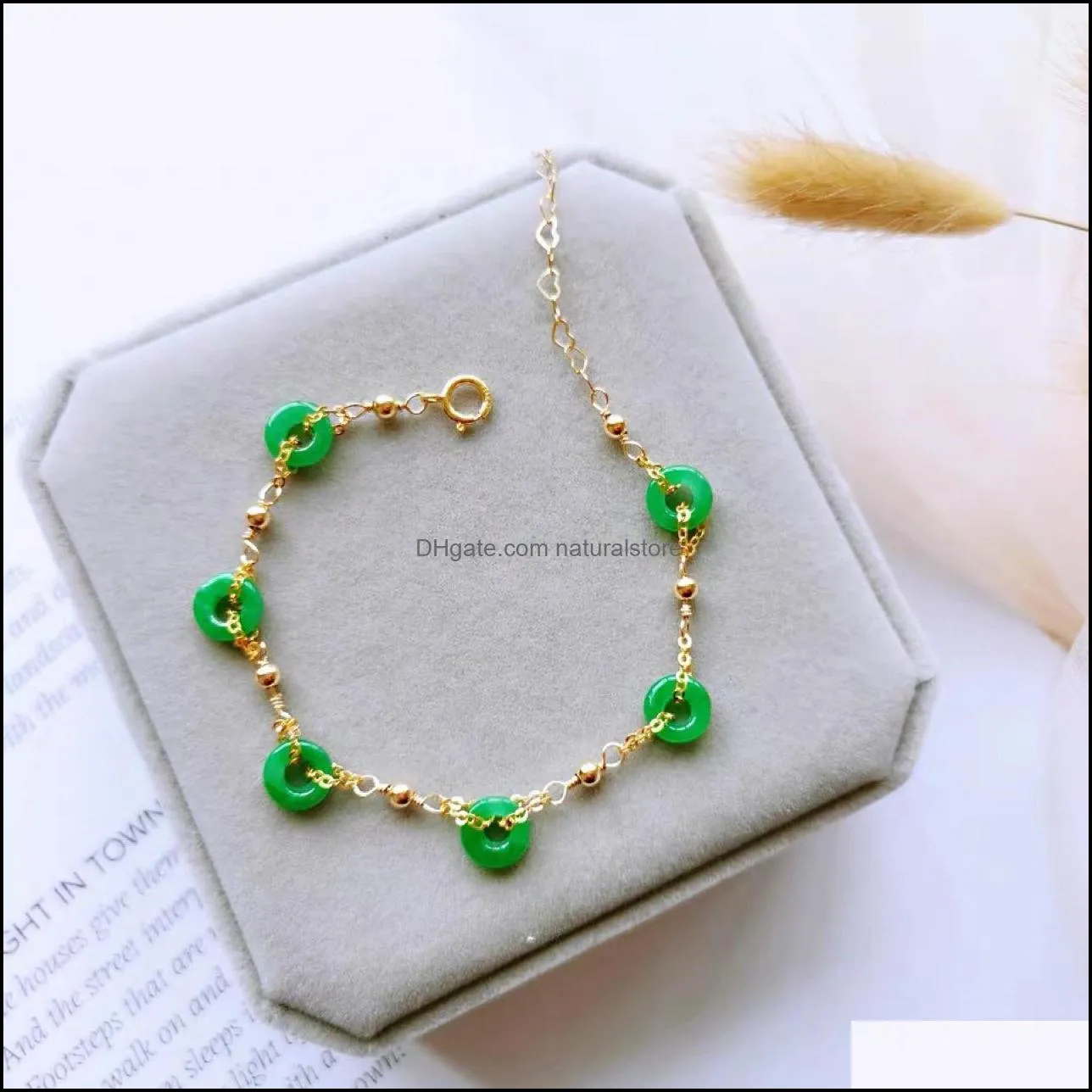 Green Jade Bransoletki Donut Dla Kobiet Bransoletka Bransoletka Biżuteria 925 Sier Real Natural Bead Emerald Gift Gemstone Amets Chiński Dostawa Dostawa 20