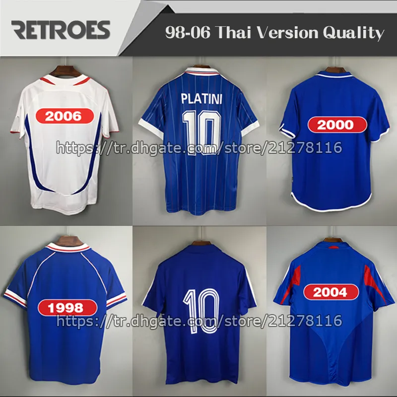 1998 RETRO VINTAGE maillots de football 98 ZIDANE HENRY MAILLOT DE FOOT 2006 blanc Thaïlande uniformes de qualité maillots de football chemise