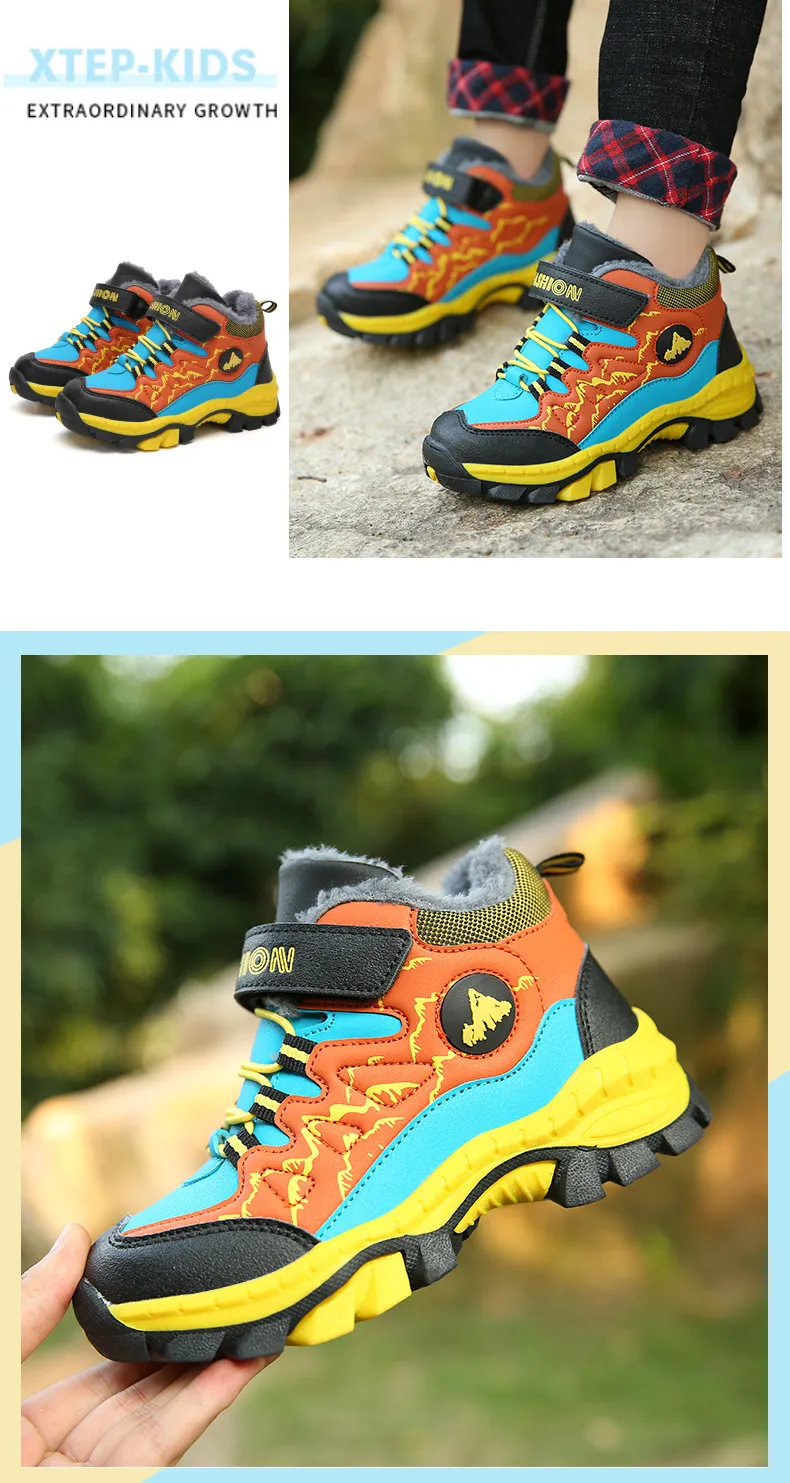 Kinderschoenen Winter Buiten Wandelen Warm Veet Waterdichte Laarzen TPR Schokabsorptie Trekking Jongens Kinderschoen Hardlopen_voghion.com