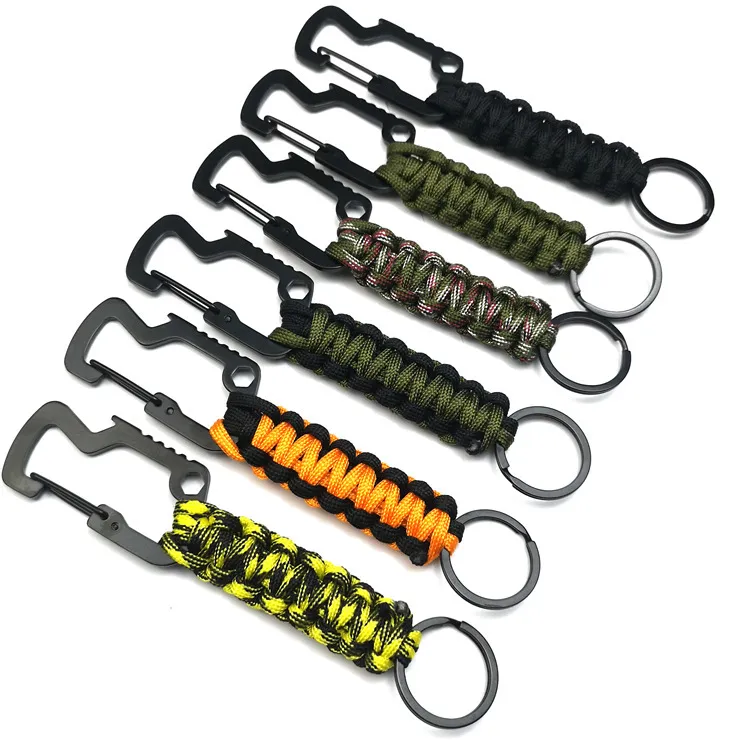 Outdoor multi-functional umbrella rope woven mountaineering buckle key chain for outdoor survival bottle opener key chain T3I51482