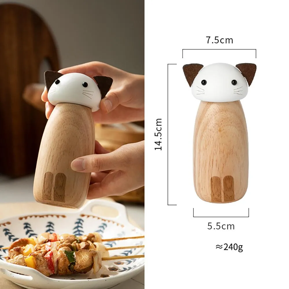 Cat grinder kitchen pepper sea salt grinding mills bottle wooden seasoning jar new