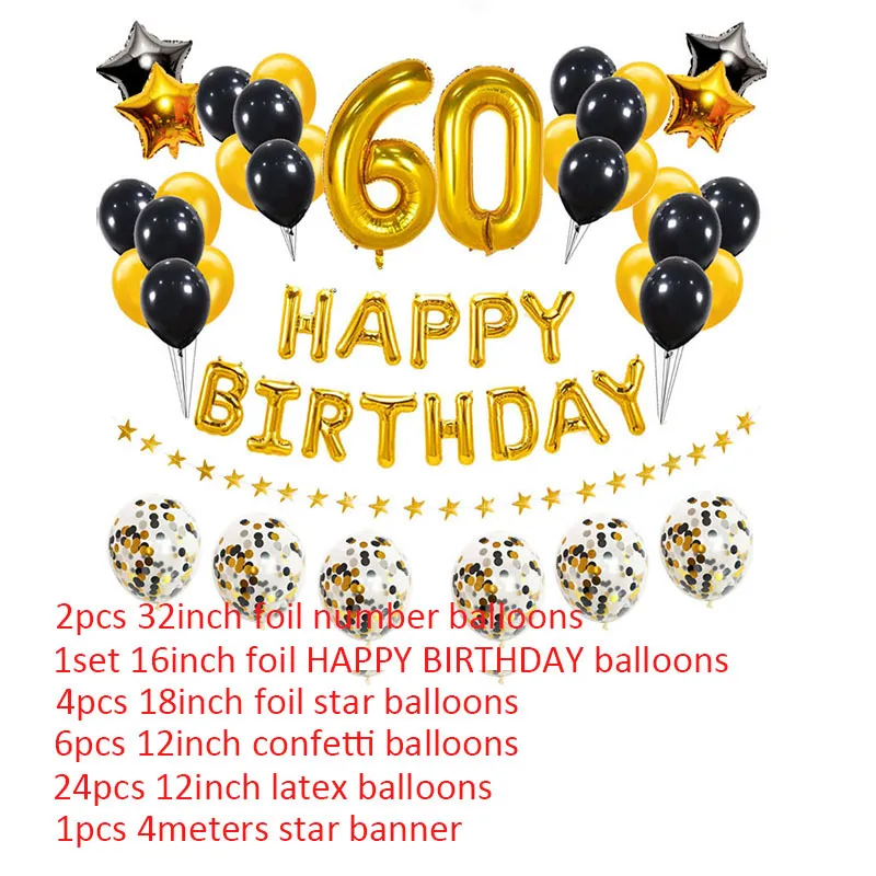 38 Unids / Set 60º Feliz Cumpleaños Globos Número 60 Años De Edad