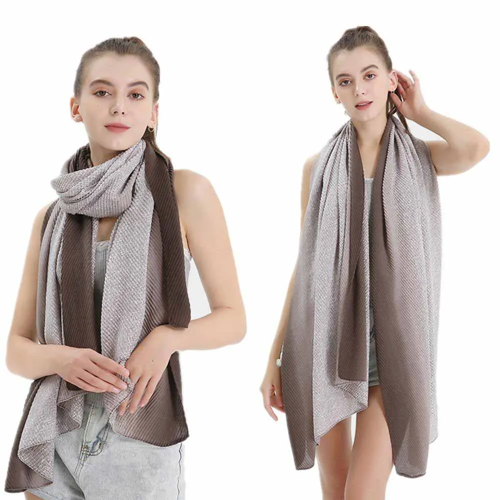 Neue Winter Schals Frauen Gradienten Plissee Schal Dame Baumwolle Leinen Kontrast Farbe Schal Wraps