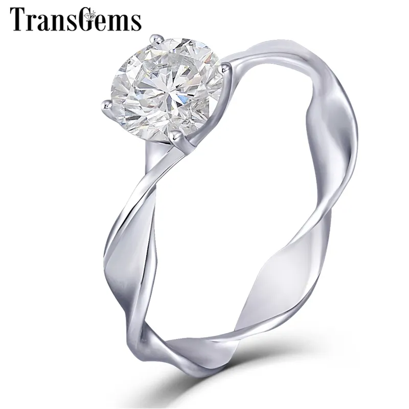 Transgems 14K 585 여성 센터를위한 화이트 골드 골드 약혼 반지 1ct 6.5mm F 컬러 다이아몬드 레이디 링 Y200620