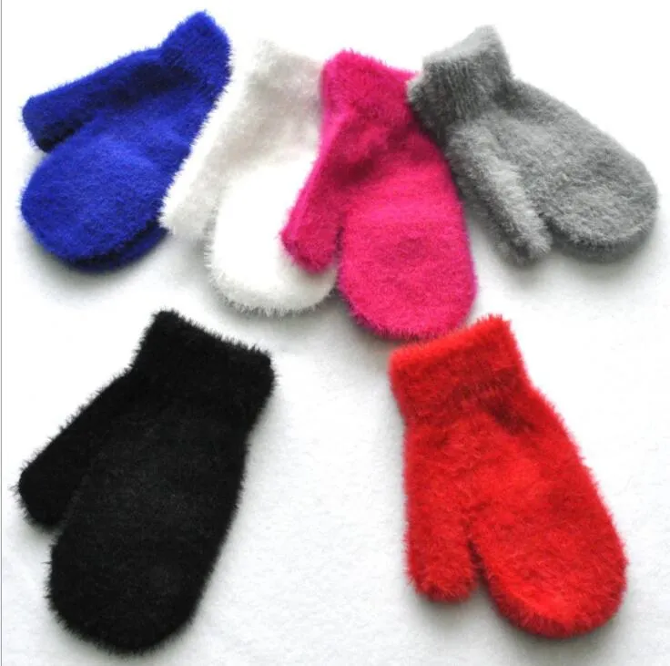 Fuzzy chaud bébé enfants corail polaire gants enfants garçons filles mitaines unisexe tricot plus chaud doux gants couleur bonbon mitaines