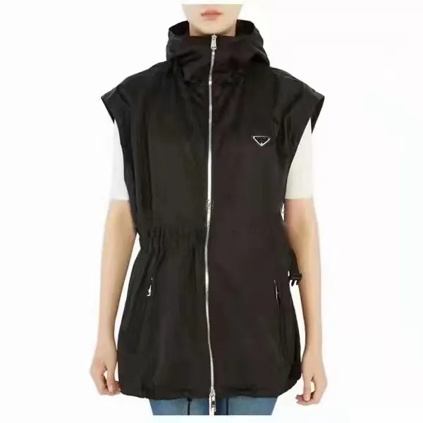 Women Jacket Long Windbreaker Hooded With Belt Adjust Jackets Spring Autumn Style Coats Sleeves Remove Vest Black And White Optims Size S-L