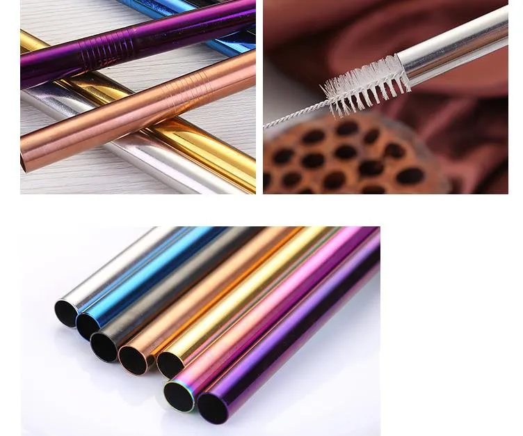 215mm Wide Stainless Steel Drinking Straws Reusable Colorful Boba Smoothie Milky Tea Metal Straw SN3270