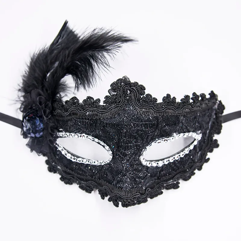 Сексуальная кружевная маска перо цветок глазные маски Венецианские маскарад Хэллоуин маска девушки половина лица партии танцевальная маска