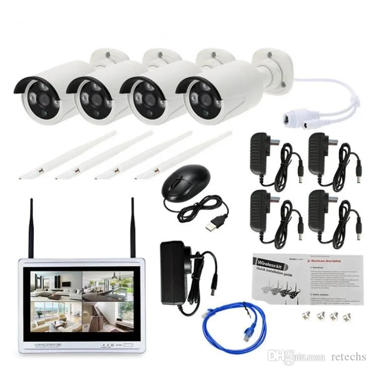 كاميرا Full HD 1080P 4CH التوصيل والتشغيل 2.0 MP NVR CCTV Kit 12 بوصة شاشة LCD في الهواء الطلق داخلي IR POE نظام الأمن