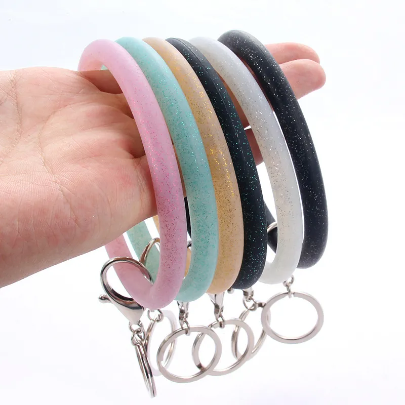 Silicone Wrist Key Ring Fashion Glitter Bracelet Sports Keychain Bracelets Bangle Round Key Rings Large Cute Keyring Gifts FP1801