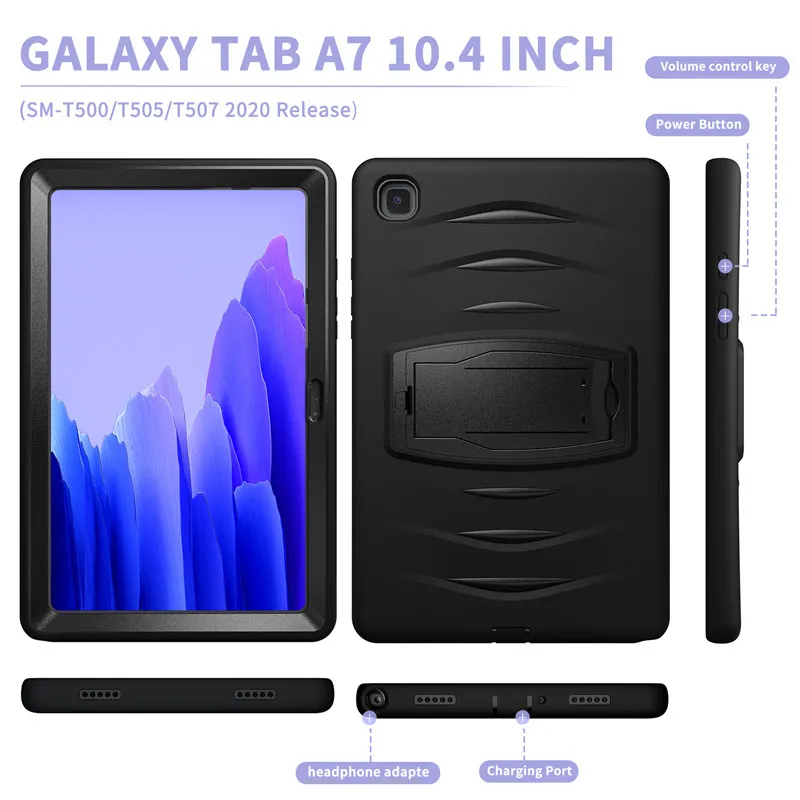 3W1 Heavy Duty Wstrząśnicze wstrząsy Tablet Telefon Case dla Samsung Tab T505 T860 T500 T280 P610 IPAD 2 3 4 10.2 10.5 9.7 AIR PRO 11 MINI 5 HYBRID HARD PC Soft Silikonowa tylna pokrywa