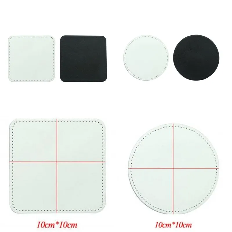 Sublimering Blanks Cup Mats PU 10 * 10 cm Round Square Coaster White Home Kök Vatten Cuppads Oljekant Behandling Portable 4 5JY M2