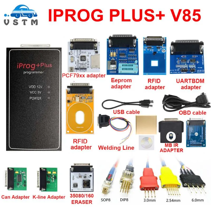 Strumenti diagnostici IProg Plus + Adattatori completi + Supporto IPROG V85 Supporto IMMO / Chilometraggio Correzione / Airbag Reset fino a Sostituire lo strumento PROG PROG TANGO