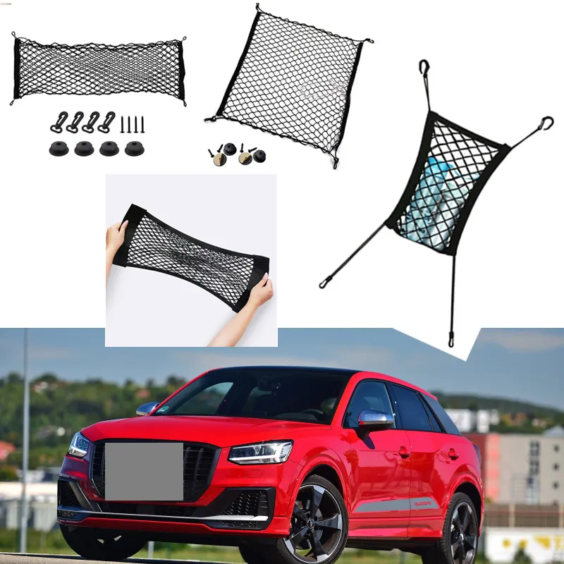 Voor Audi SQ2 Auto Auto Voertuig Zwart Achterste Trunk Cargo Bagage Organizer Opslag Nylon Effen Verticale Seat Net