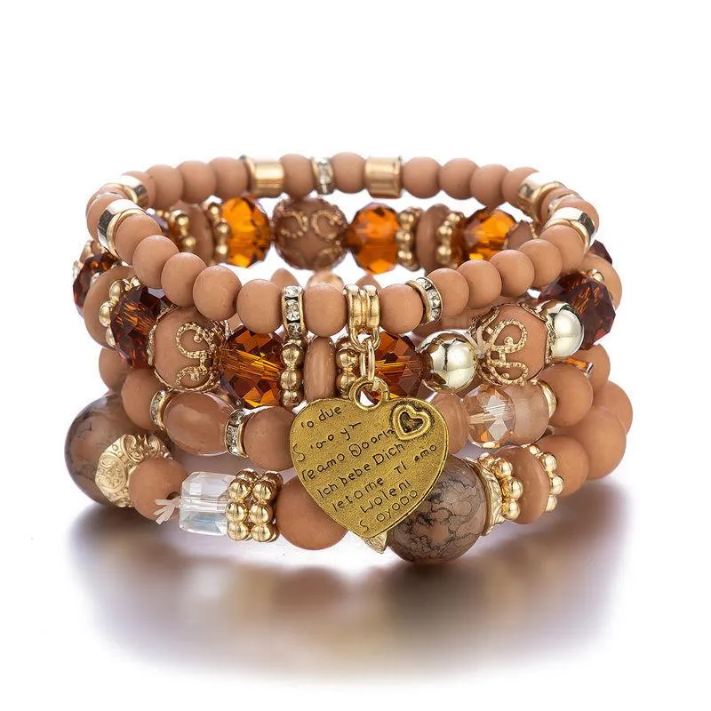 Set di 4 braccialetti multistrato con ciondolo a cuore di stile bohemien alla moda per donne | SHEIN ALIA