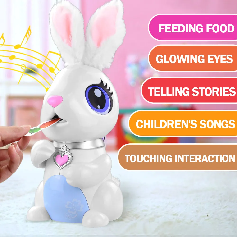 Roboterspielzeug Hungry Bunnies Interaktives Roboterkaninchen Geschenk für Kinder So tun, als ob Essen Essen Musik Elektronischer Roboter LJ201105