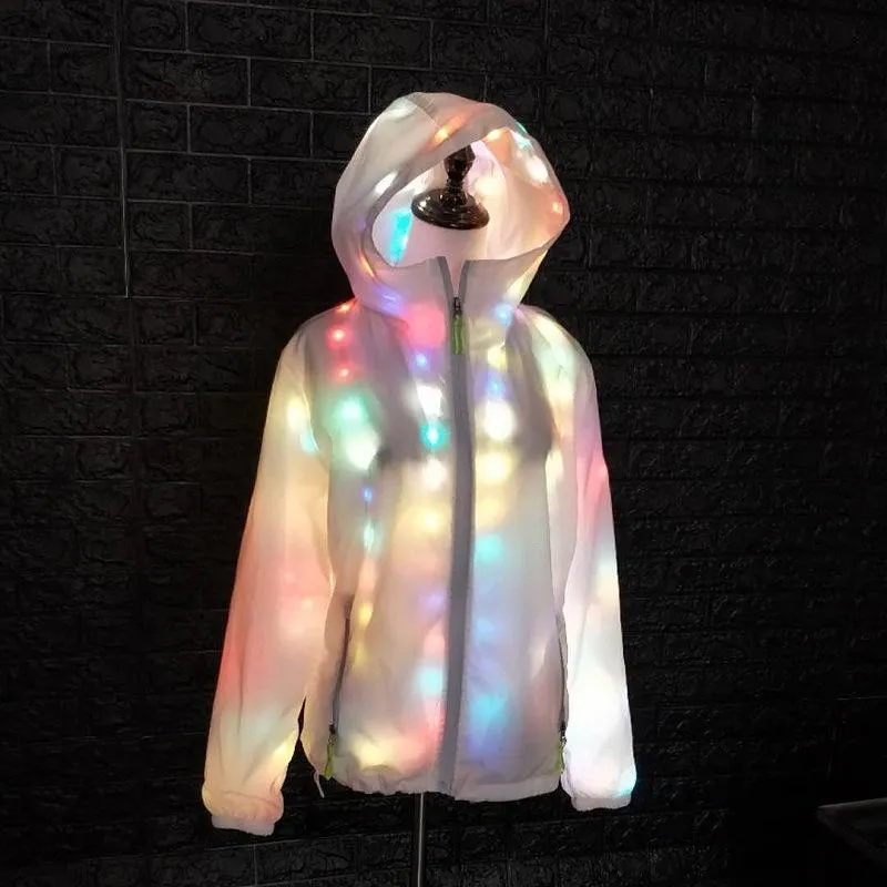 Męskie Kurtki LED Kobiety Mężczyźni Luminous Kolorowe Fajne Odzież Dance Unisex Lights Halloween Party Solid Color Casual Coats