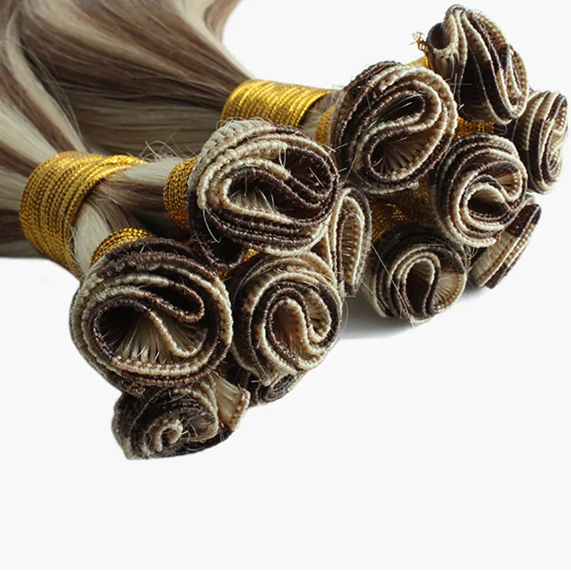 Mänskliga hårbuntar Handtied HairExtensions 9PCS Weft Per Bundle 150gram Hantie HairWeft 12-24INCH-nagel äkta frisk