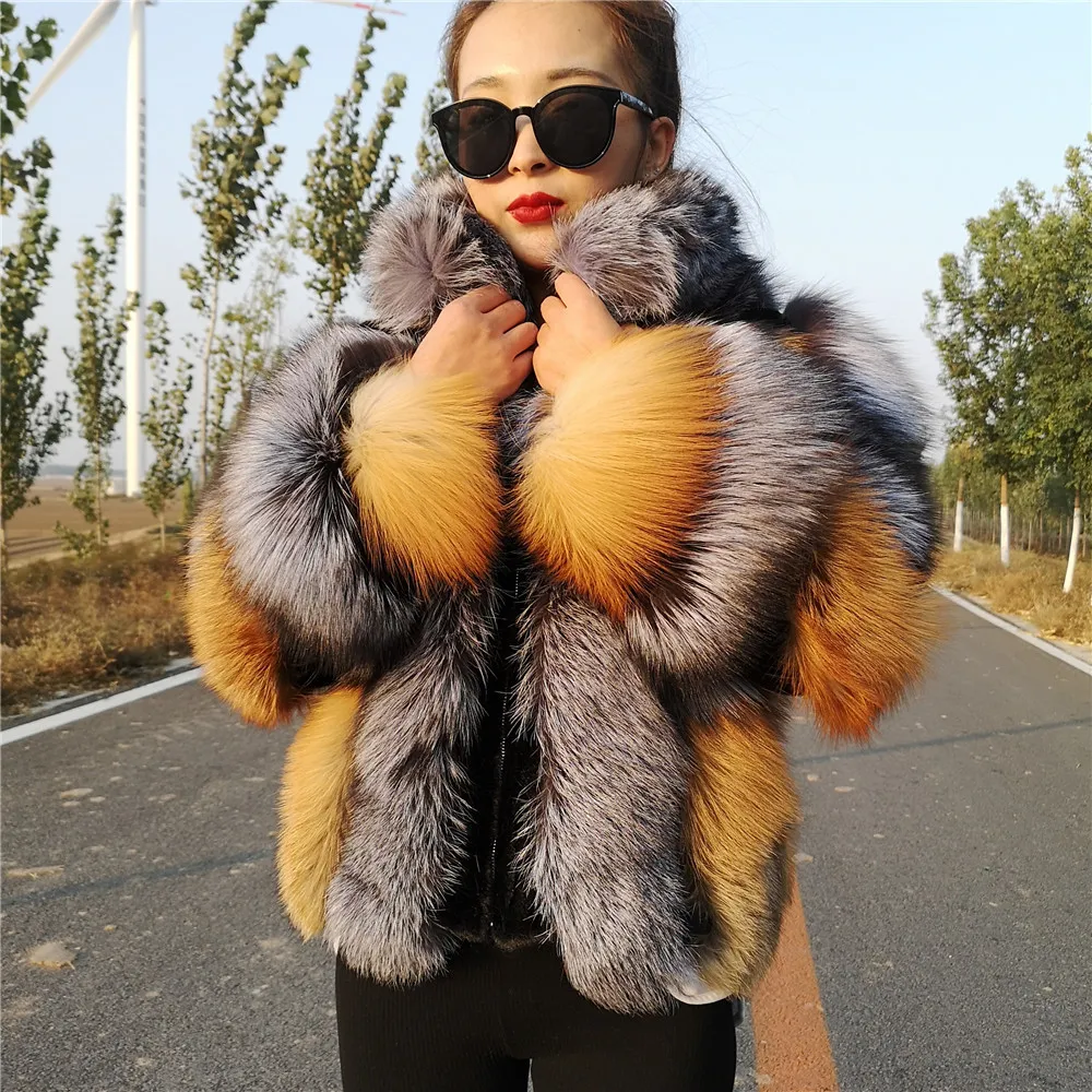 70cm Winter Full Pelt Mens Real Red Fox Fur Coat Genuine Fur Jacket Warm  Outwear
