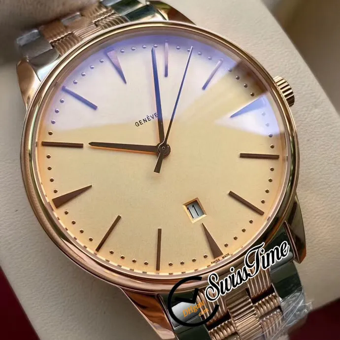 Sprzedaż Nowy Patrimony 85180 / 000R 85180 85180 / 000g A2813 Automatyczne męskie Zegarek Gold Dial Dwa Tone Rose Gold Steel Bransoletka Zegarki StvC Swisstime