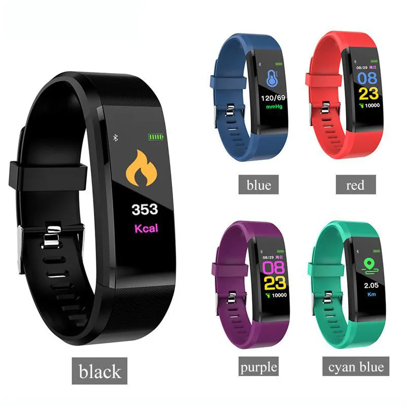 ID115 Plus Bracelet intelligent Bracelet Fitness Tracker Montre intelligente Moniteur de santé de fréquence cardiaque Téléphones portables Android universels avec boîte de vente au détail MQ20