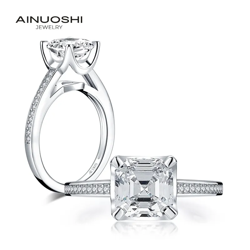 Ainuoshi Fashion 925 Sterling Silver 2.5 Carat Asscher Cut Engagement Ring Simulated Diamond Wedding Silver Ring smycken gåvor Y200106