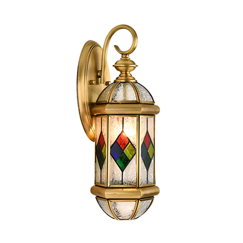 Europese Stijl Koperen Wandlamp Retro Romantische Waterdichte Roestwerende Villa Tuin Balkon Gang Glas Outdoor Wandlampen E27 LED Lamp