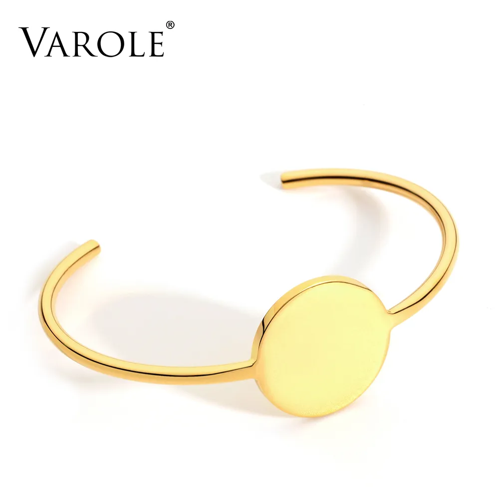 VAROLE Trendy Simple Line Round Cuff Bracelet Gold Color Bangle Stainless Steel Bangles Bracelets For Girls Bracelets Pulseiras