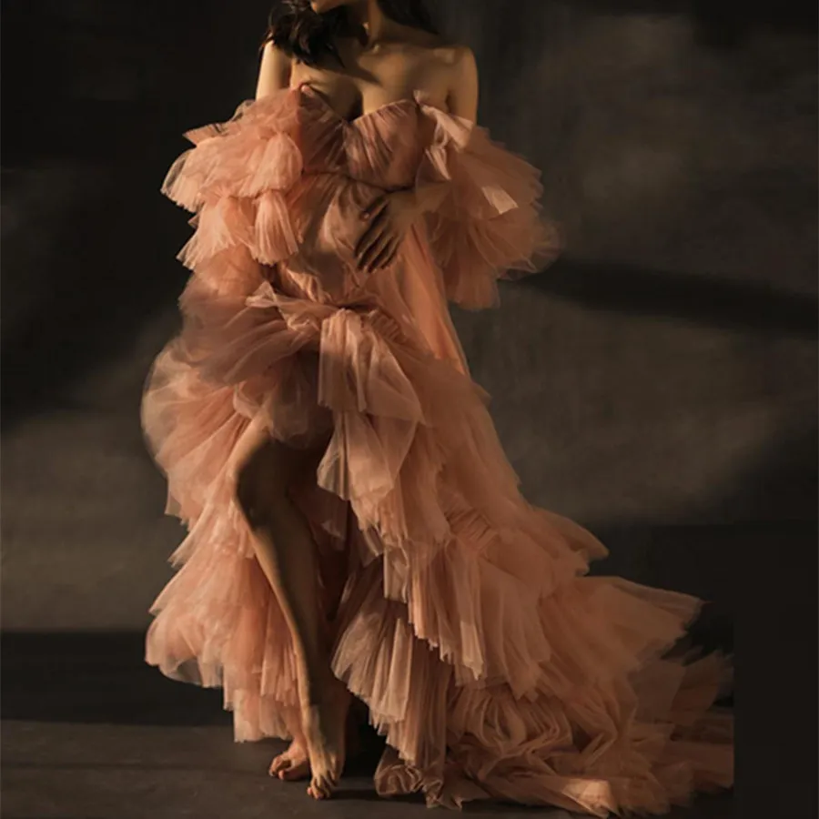 Sweet Heart Collar Maternity Evening Dresses Tulle Robe Off The Shoulder Sheer Tulle Maternity Dress Se genom Blush Pink Crow