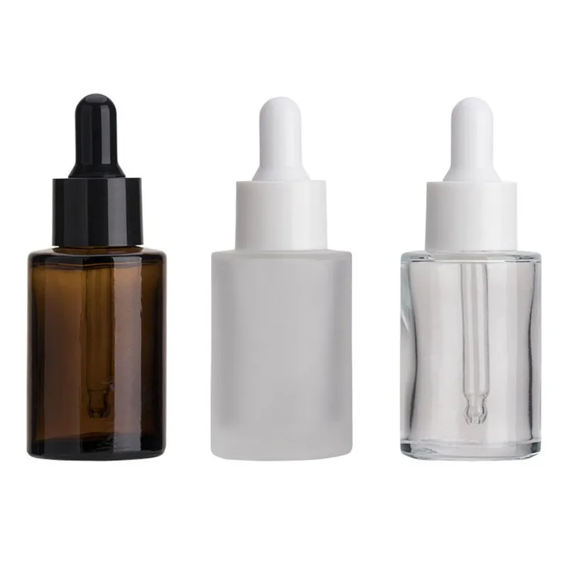 Wholesale 30ml Glass Bottle Flat Shoulder Frosted/Transparent/Amber