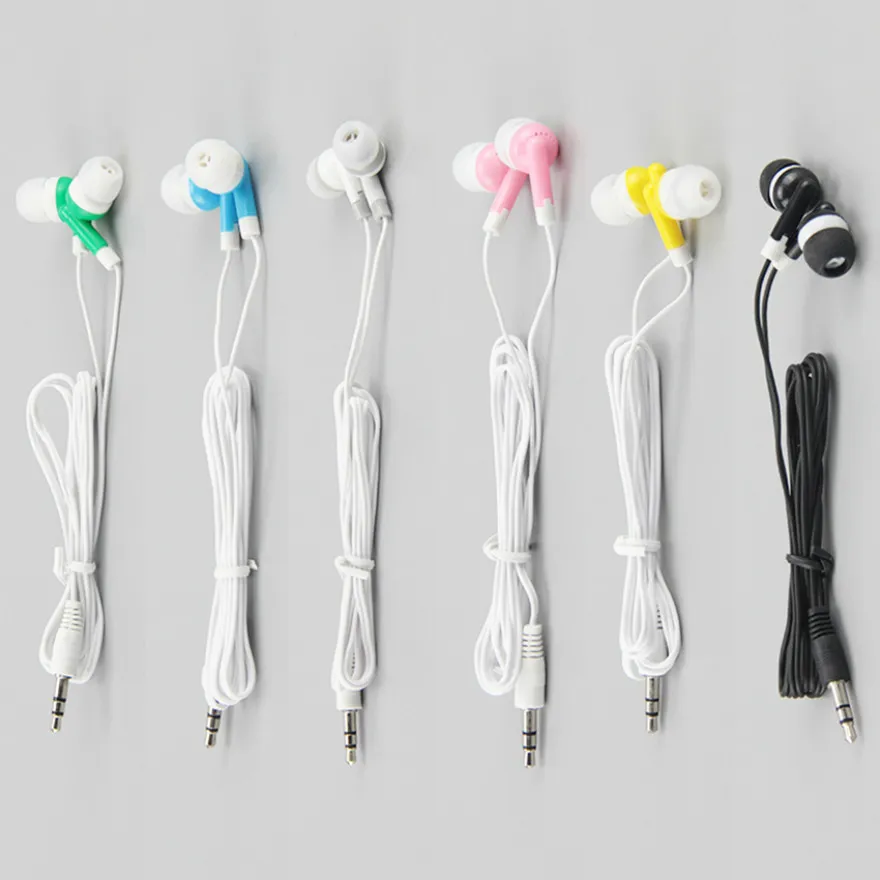 Svart Färgglada Billiga Headphone Disposable 3.5mm Stereo Earbud Hörlurar för teatermuseum Skolbibliotek för mobiltelefon