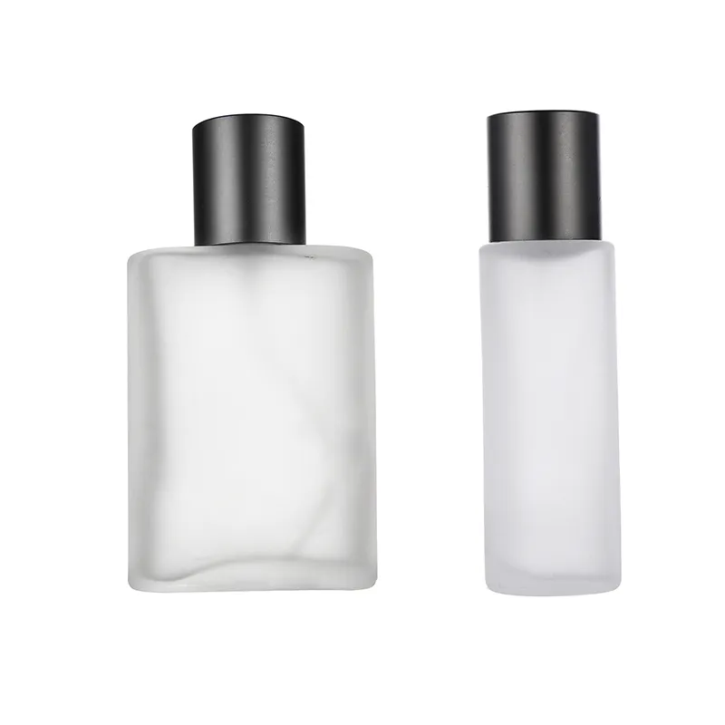 50 ml Frosted Glass Perfumy Butelka Przenośna Podróży Aluminiowe Butelki rozpylające Refillable Spray Pusta butelka Dostosowane V4