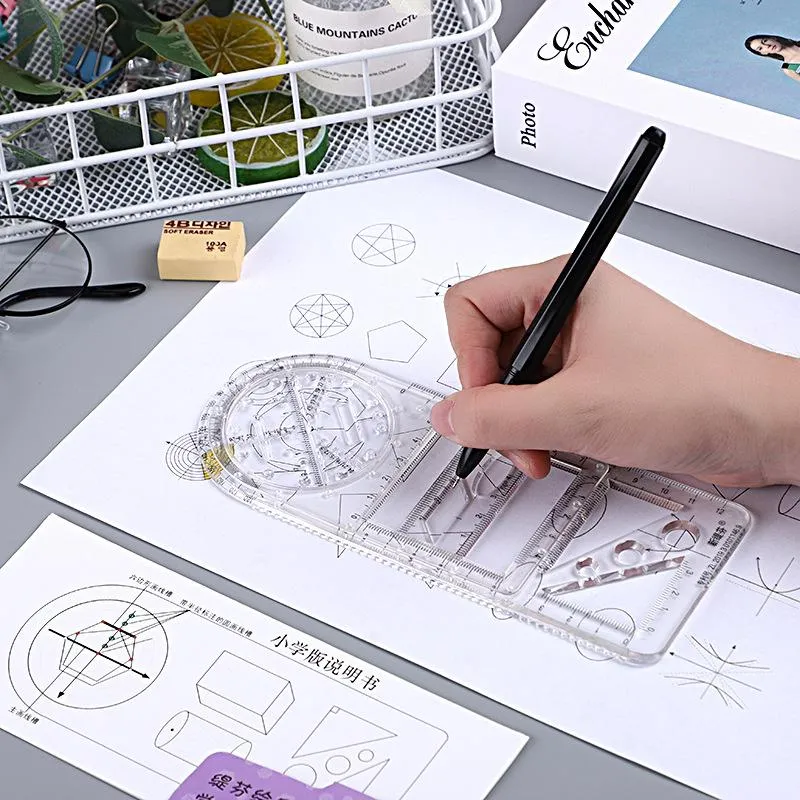 Multifunctional Geometric Ruler Plastic Drawing Ruler for Student School  Office